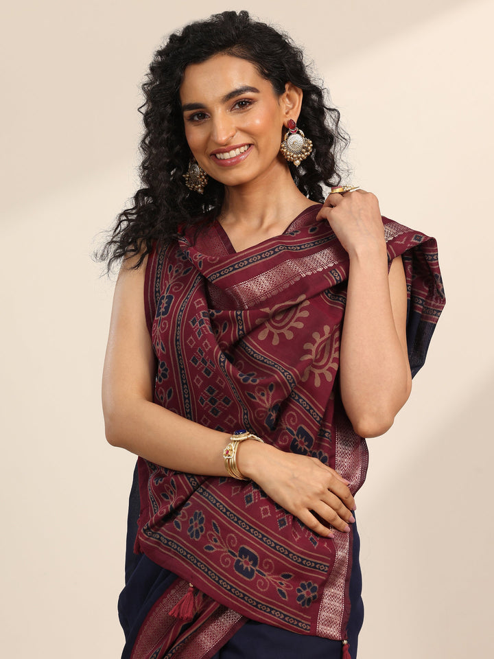 Blue Solid Cotton Silk Saree With Unstitched Blouse Piece