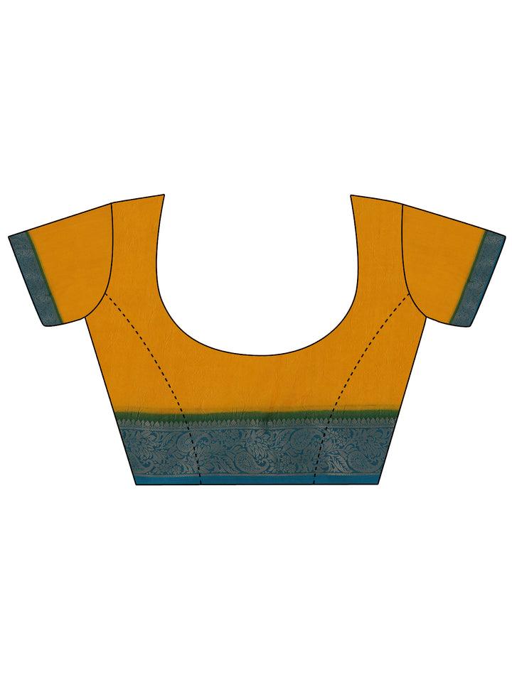 Mustard Printed Georgette Saree With Unstitched Blouse Piece