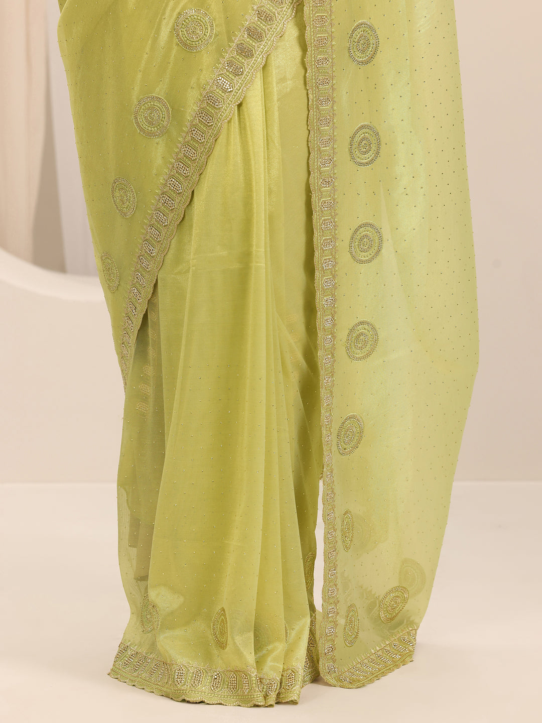 Green Embroidered Net Silk Saree With Unstitched Blouse Piece