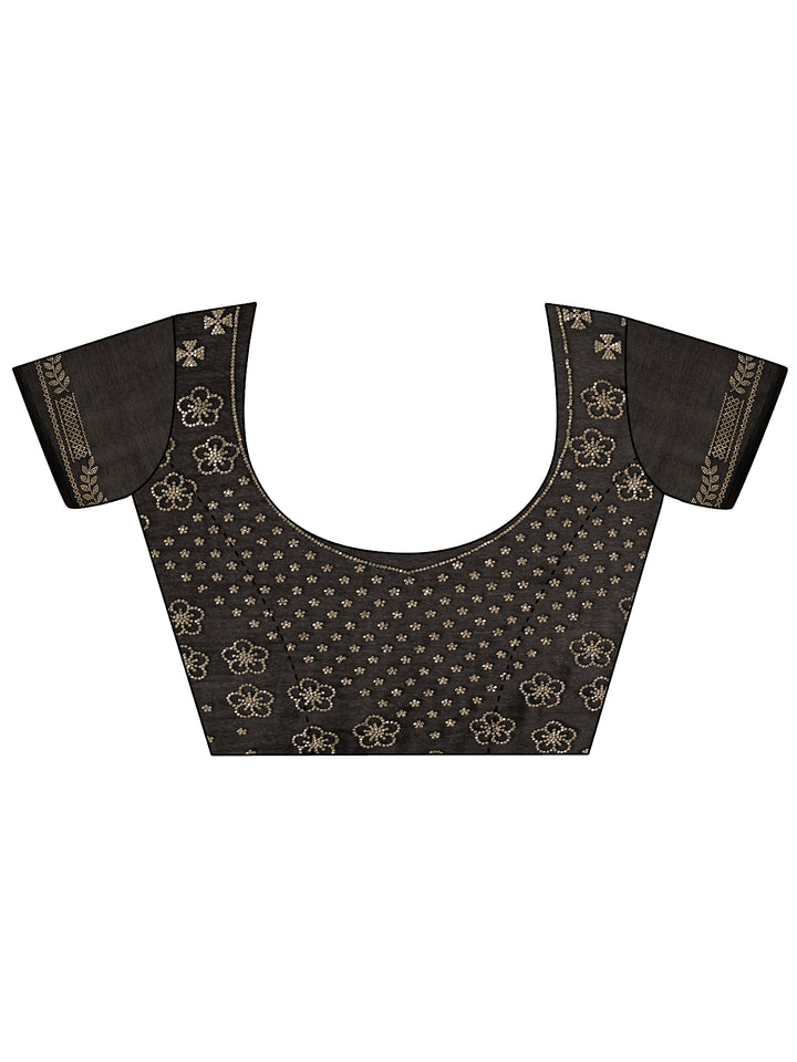 Black Solid Satin Saree With Unstitched Blouse Piece