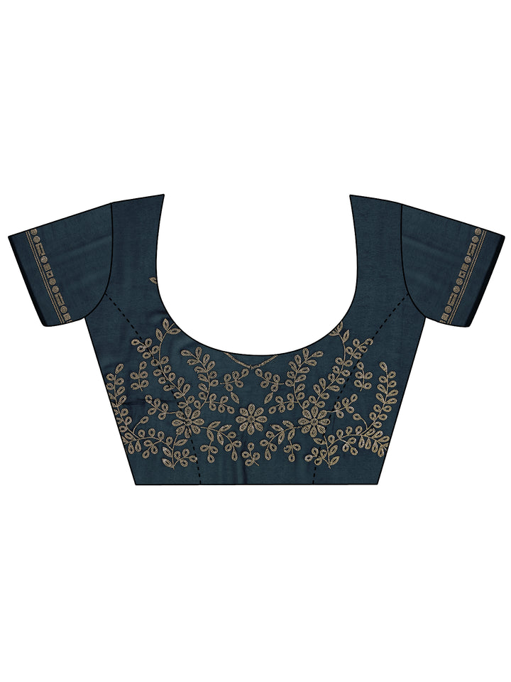 Navy blue Solid Satin Saree With Unstitched Blouse Piece