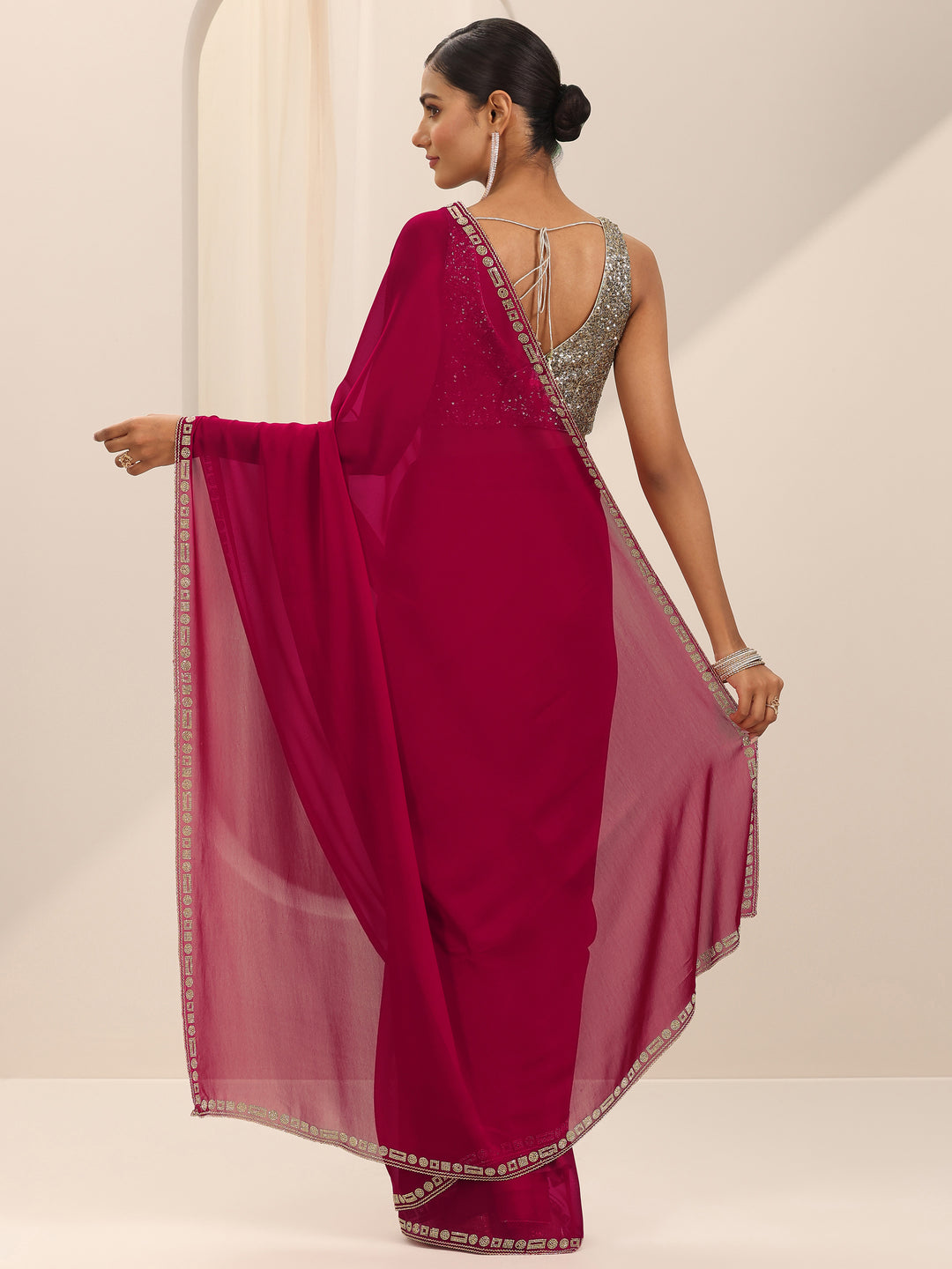 Red Solid Satin Saree With Unstitched Blouse Piece