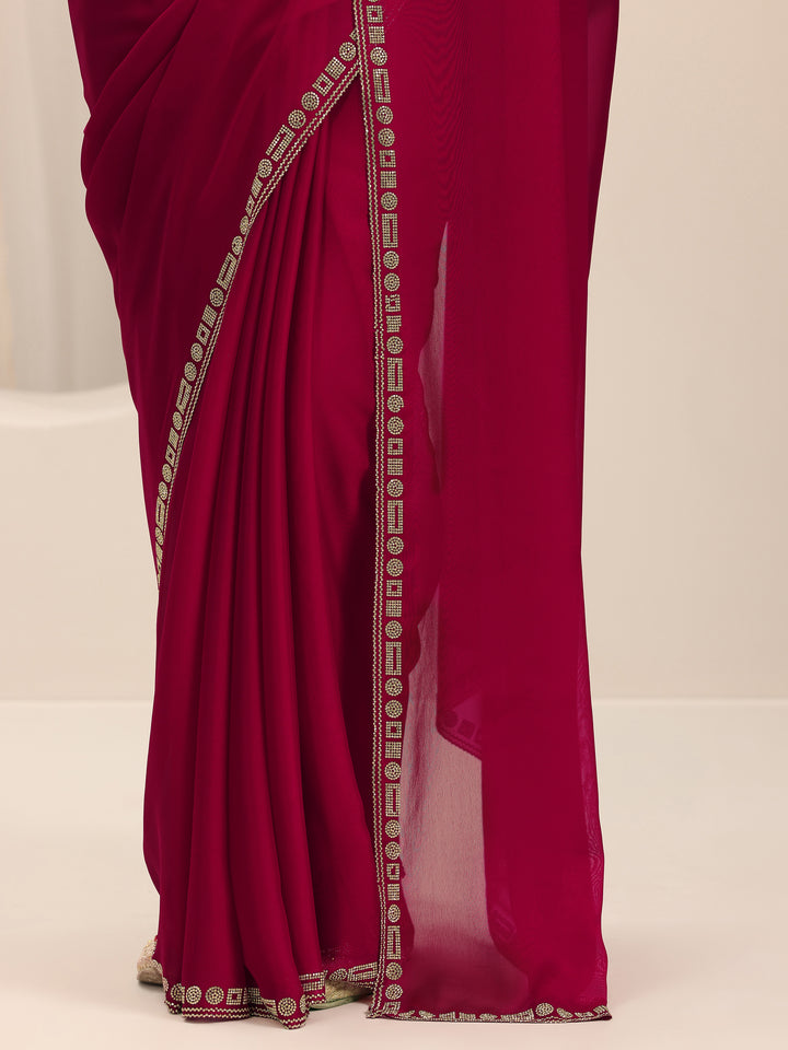 Red Solid Satin Saree With Unstitched Blouse Piece
