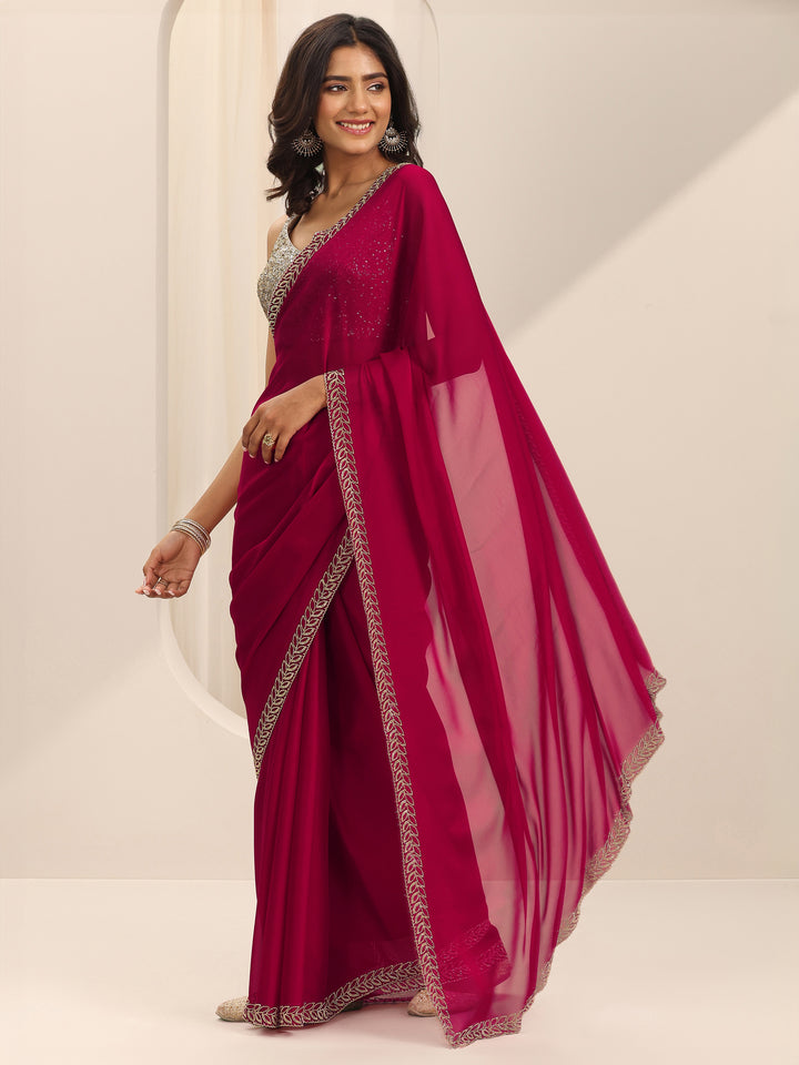 Red Solid Satin Saree With Unstitched Blouse Piece
