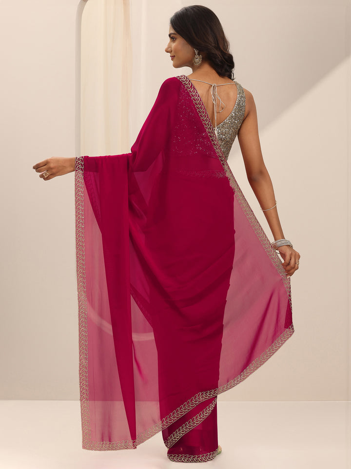 Red Solid Satin Saree With Unstitched Blouse Piece