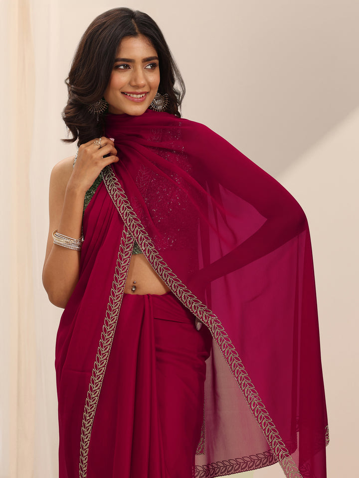 Red Solid Satin Saree With Unstitched Blouse Piece