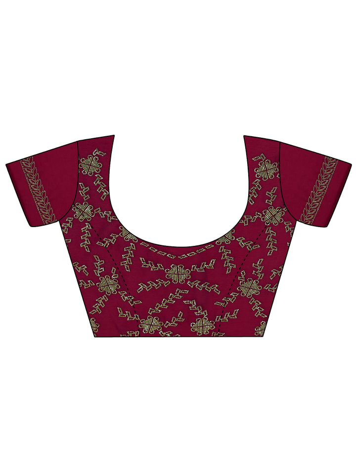 Red Solid Satin Saree With Unstitched Blouse Piece