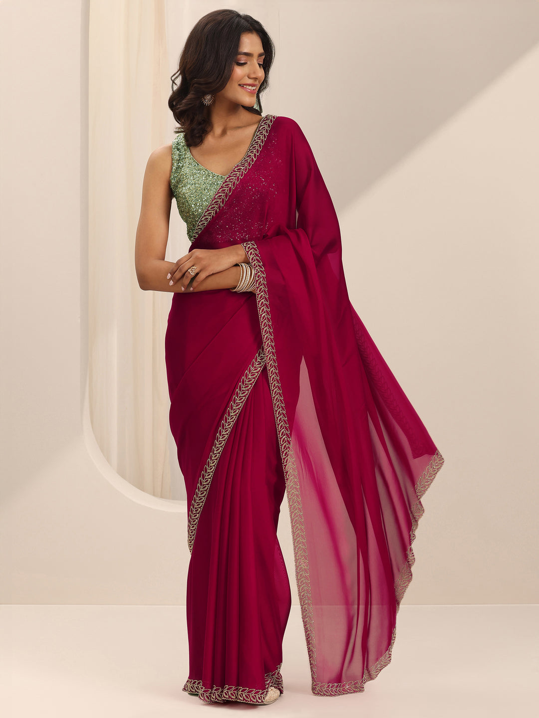 Red Solid Satin Saree With Unstitched Blouse Piece