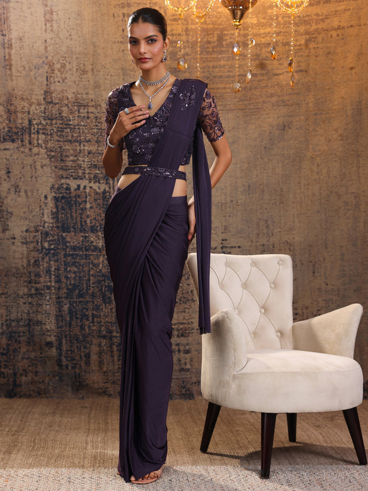 Libas Art Purple Printed Nylon Ready to Wear Saree