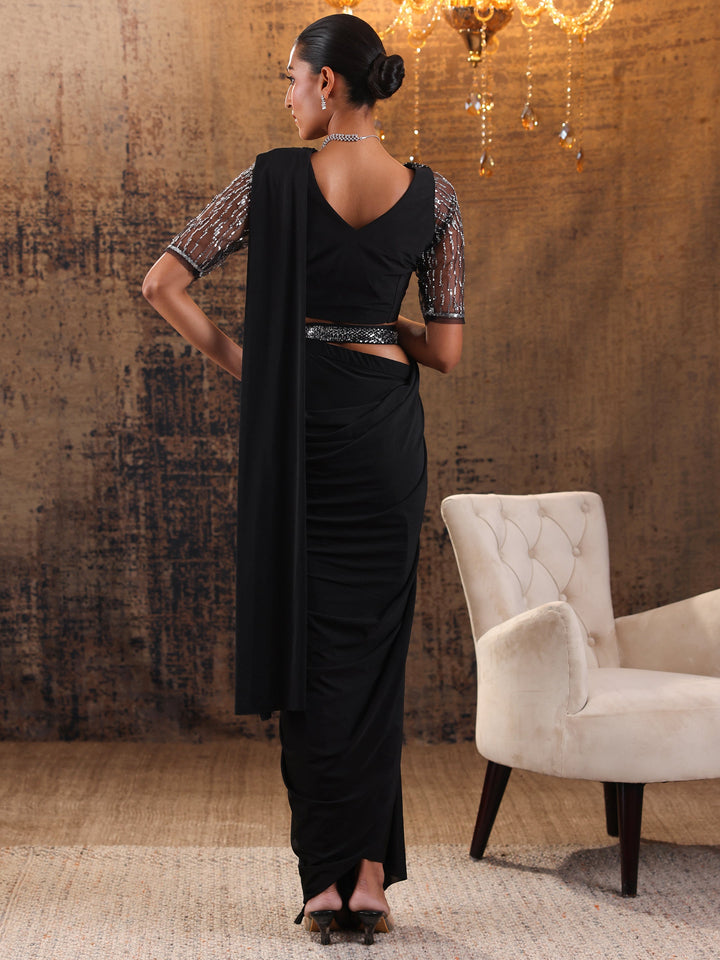 Libas Art Black Printed Nylon Ready to Wear Saree