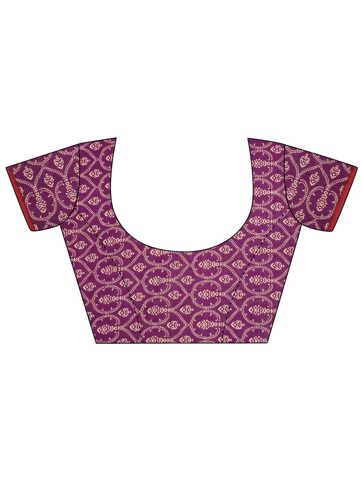 Burgundy Printed Cotton Saree With Unstitched Blouse Piece