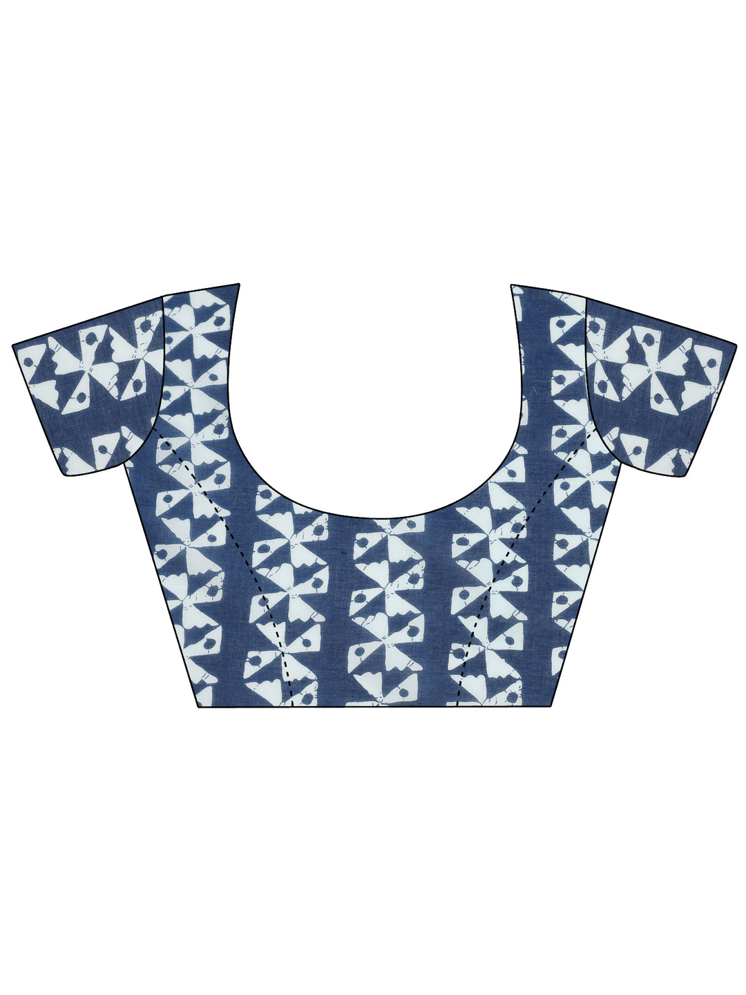 Navy Blue Printed Cotton Saree With Unstitched Blouse Piece