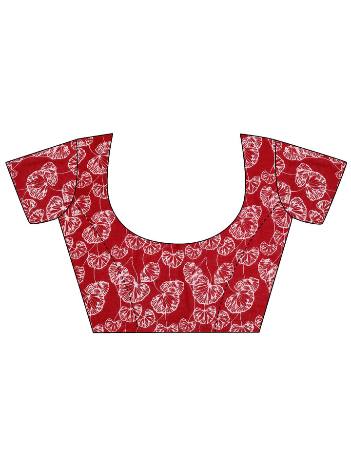 Navy Blue Printed Cotton Saree With Unstitched Blouse Piece