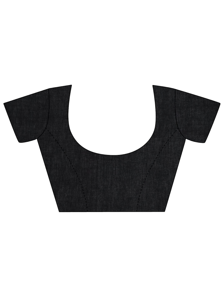 Black Printed Cotton Saree With Unstitched Blouse Piece