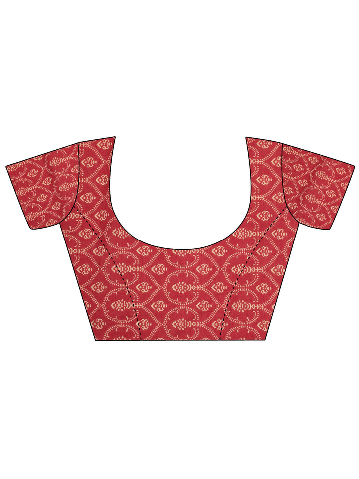 Red Solid Cotton Saree With Unstitched Blouse Piece