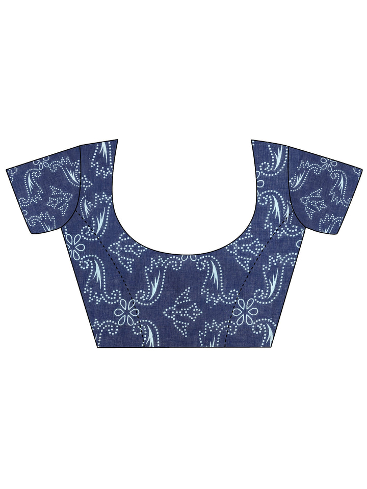 Blue Solid Cotton Saree With Unstitched Blouse Piece