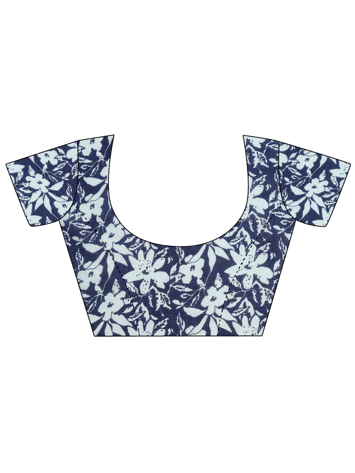 Blue Solid Cotton Saree With Unstitched Blouse Piece