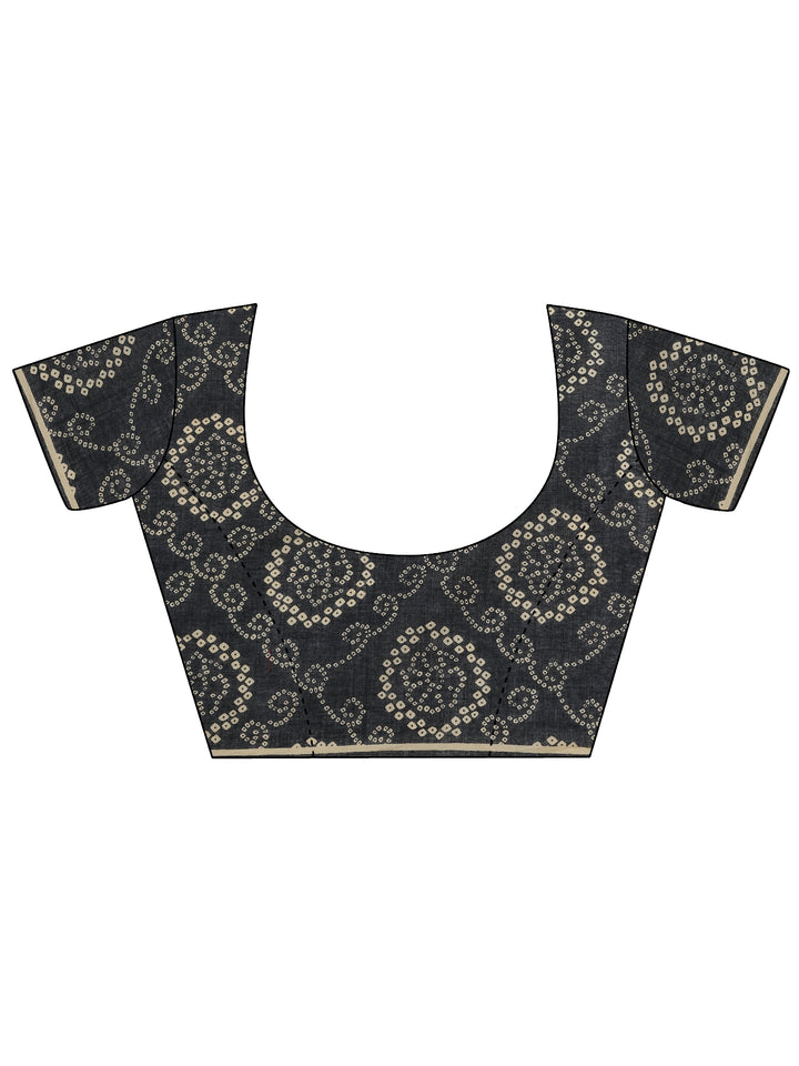 Grey Printed Cotton Saree With Unstitched Blouse Piece