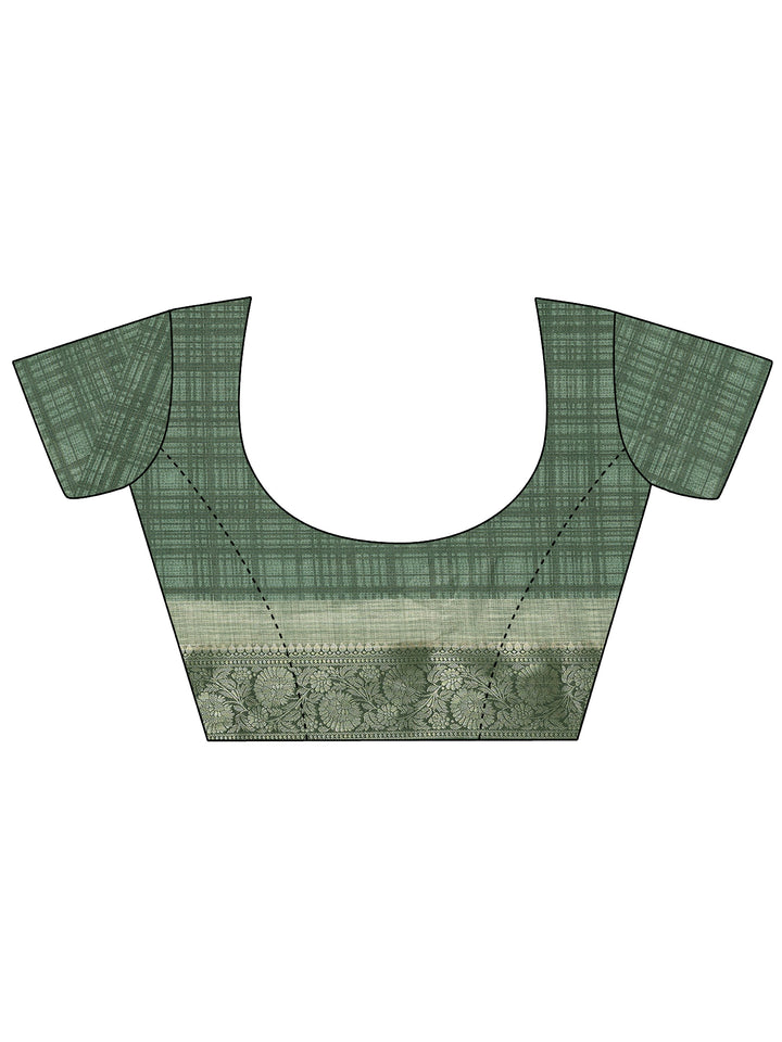 Green Printed Silk Blend Saree With Unstitched Blouse Piece