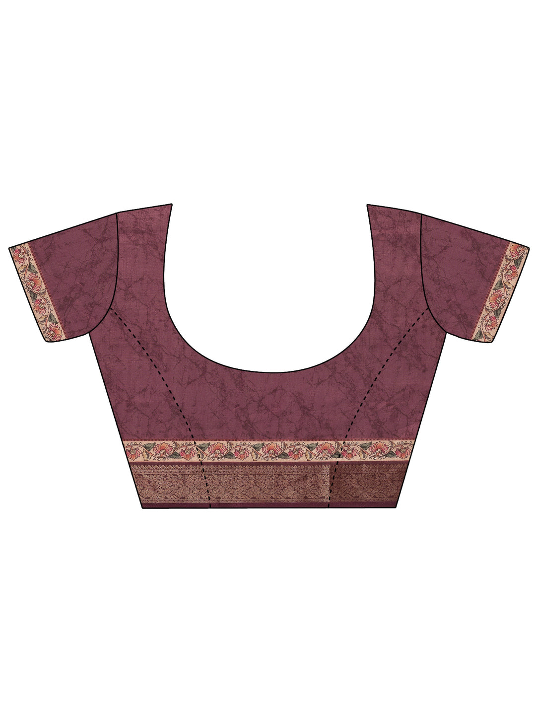 Burgundy Printed Silk Blend Saree With Unstitched Blouse Piece