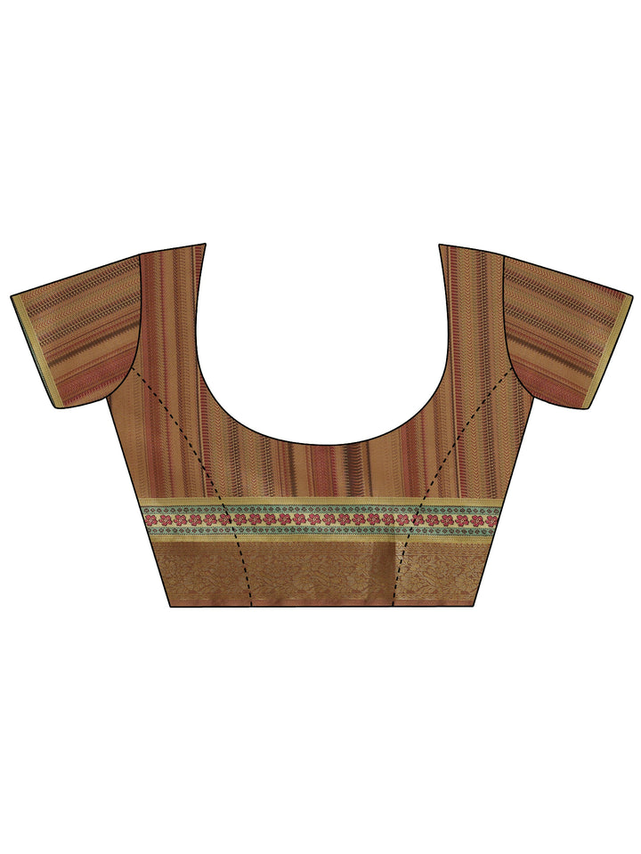 Beige Kalamkari Printed Silk Blend Saree With Unstitched Blouse Piece