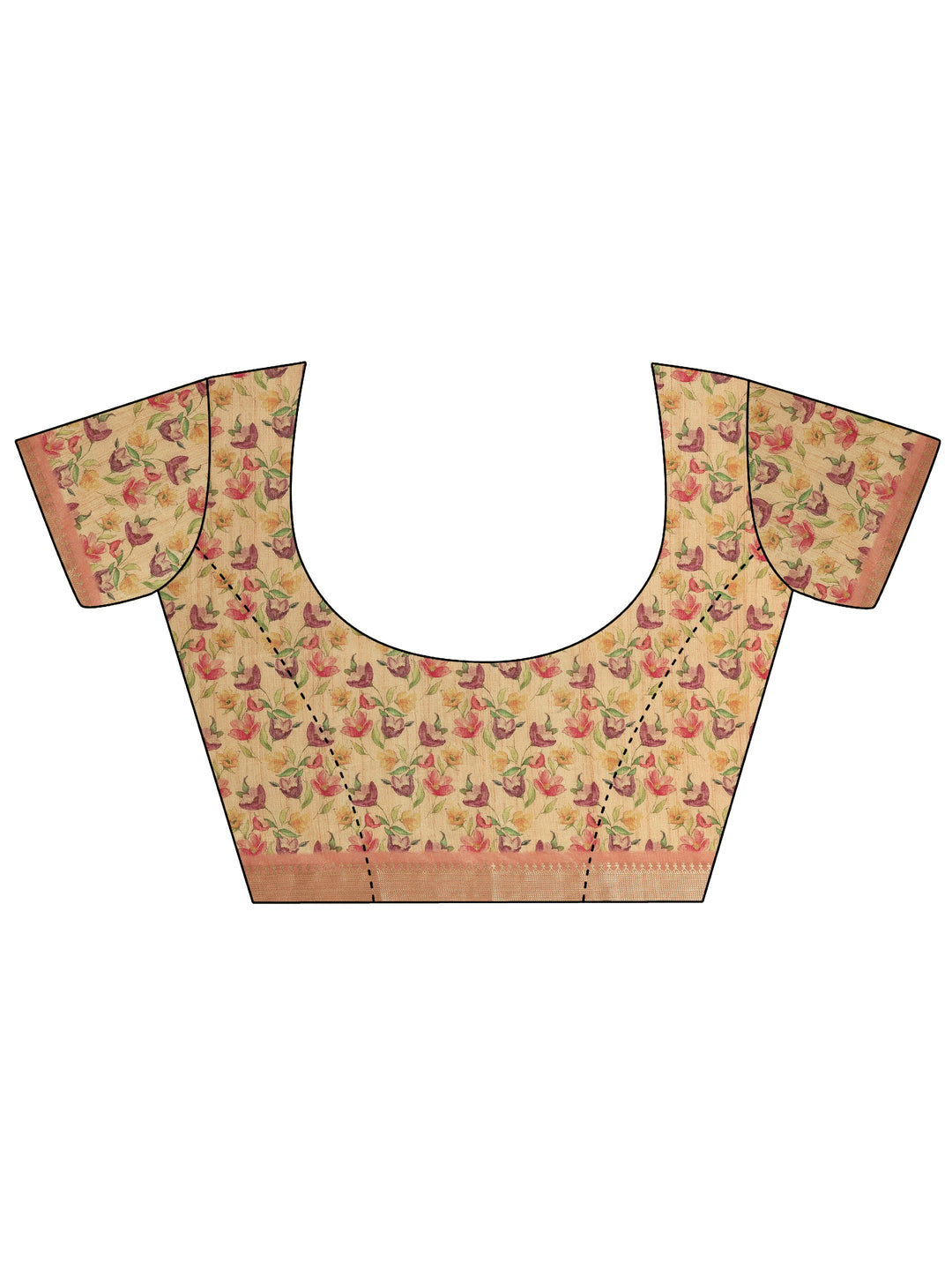 Beige Printed Silk Blend Saree With Unstitched Blouse Piece