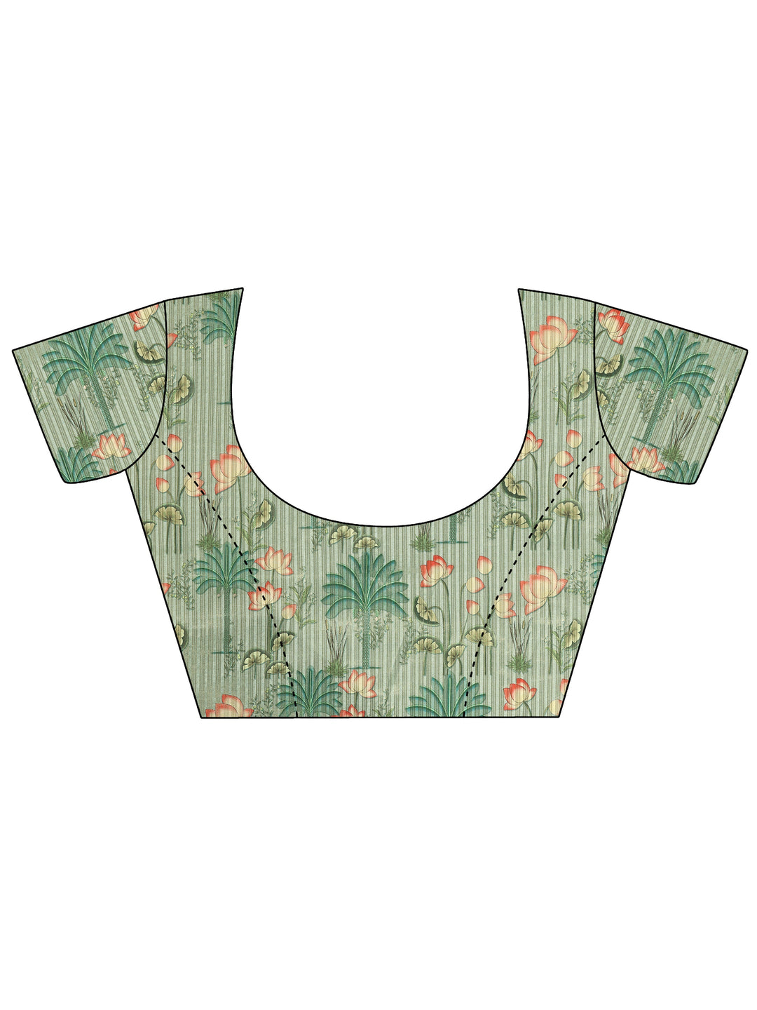 Green Printed Silk Blend Saree With Unstitched Blouse Piece