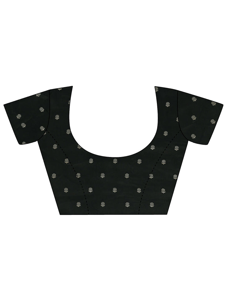 Black Printed Silk Blend Saree With Unstitched Blouse Piece