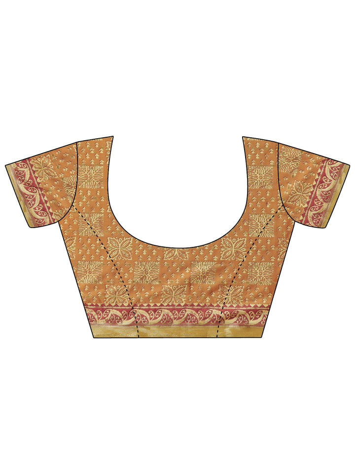 Mustard Printed Silk Blend Saree With Unstitched Blouse Piece
