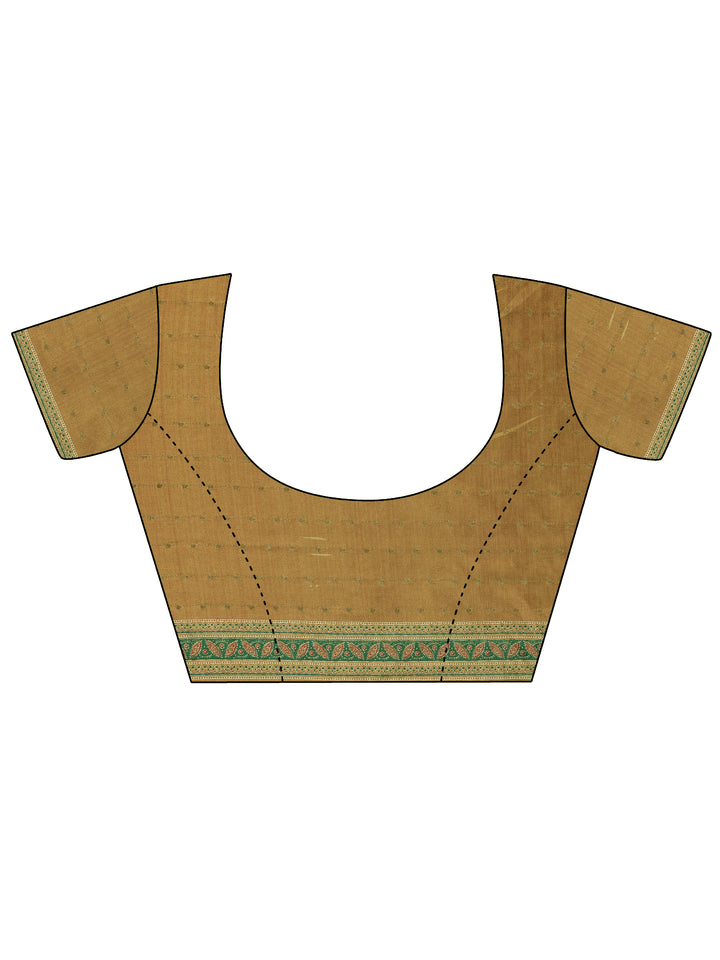 Mustard Kalamkari Printed Silk Blend Saree With Unstitched Blouse Piece