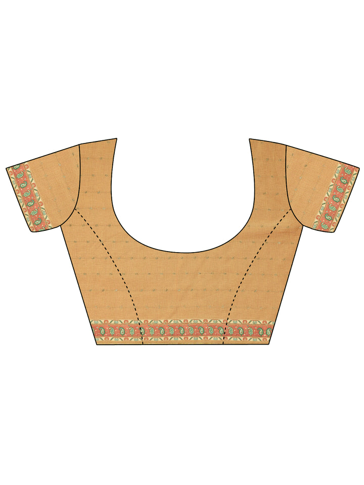 Mustard Printed Silk Blend Saree With Unstitched Blouse Piece