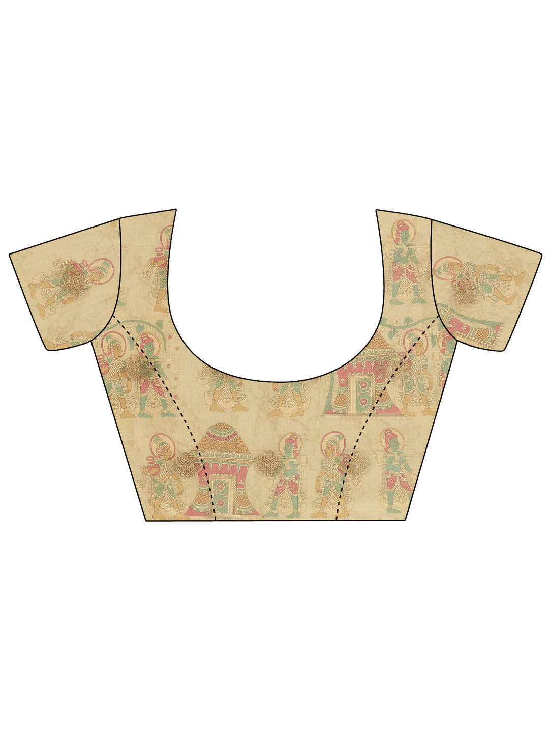 Beige Kalamkari Printed Silk Blend Saree With Unstitched Blouse Piece