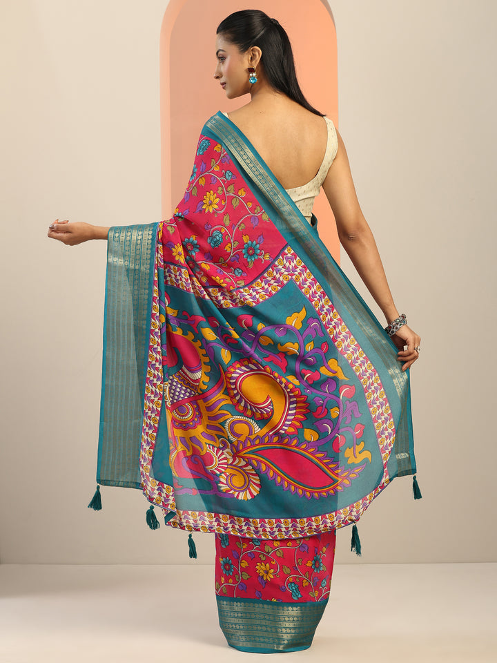 Pink Printed Georgette Saree With Unstitched Blouse Piece