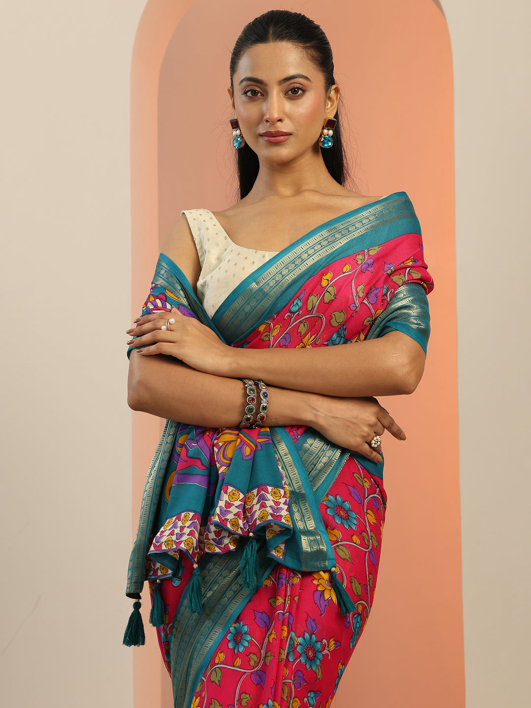 Pink Printed Georgette Saree With Unstitched Blouse Piece