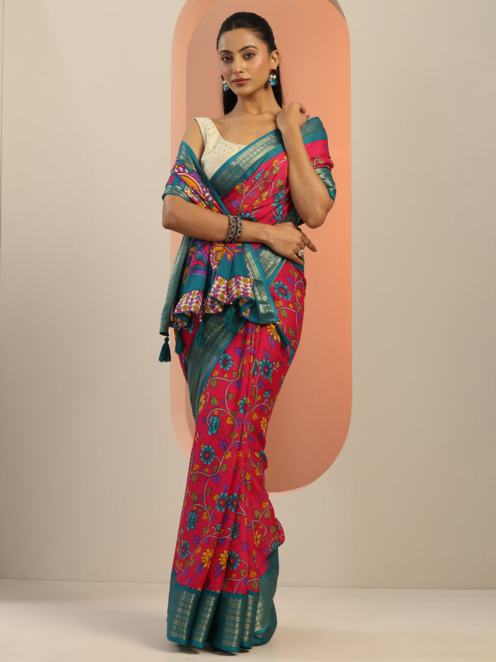 Pink Printed Georgette Saree With Unstitched Blouse Piece