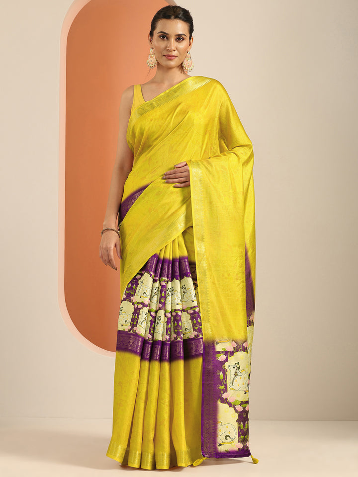 Yellow Printed Georgette Saree With Unstitched Blouse Piece
