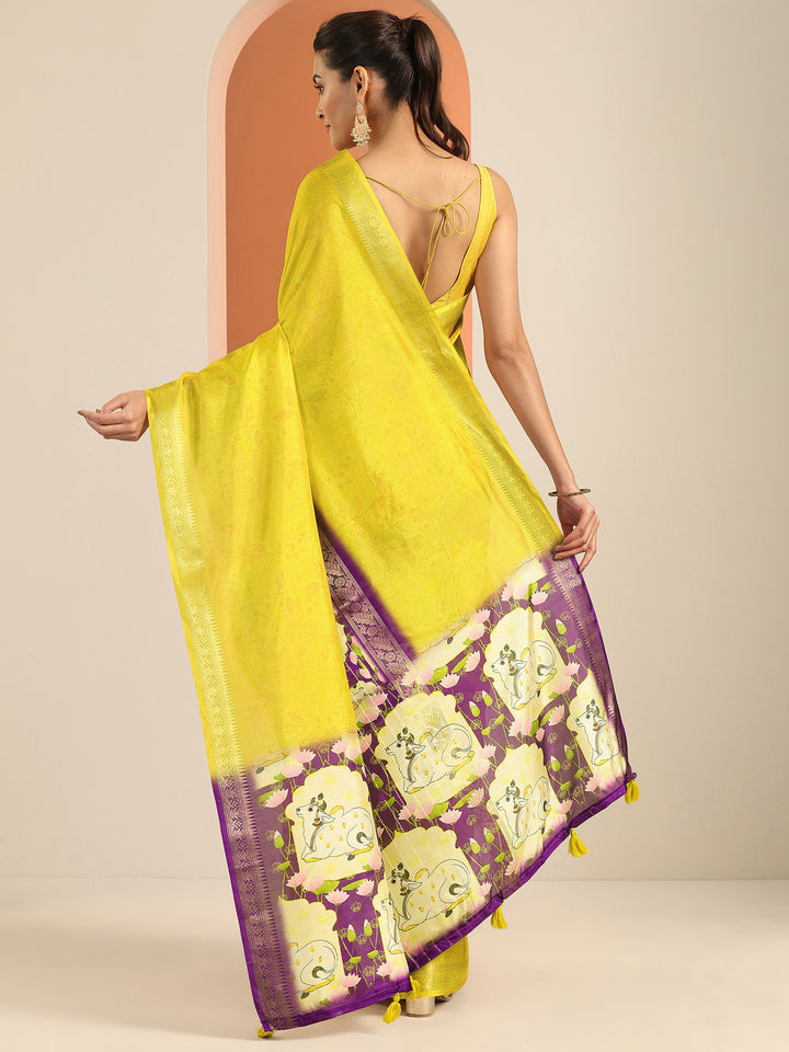 Yellow Printed Georgette Saree With Unstitched Blouse Piece