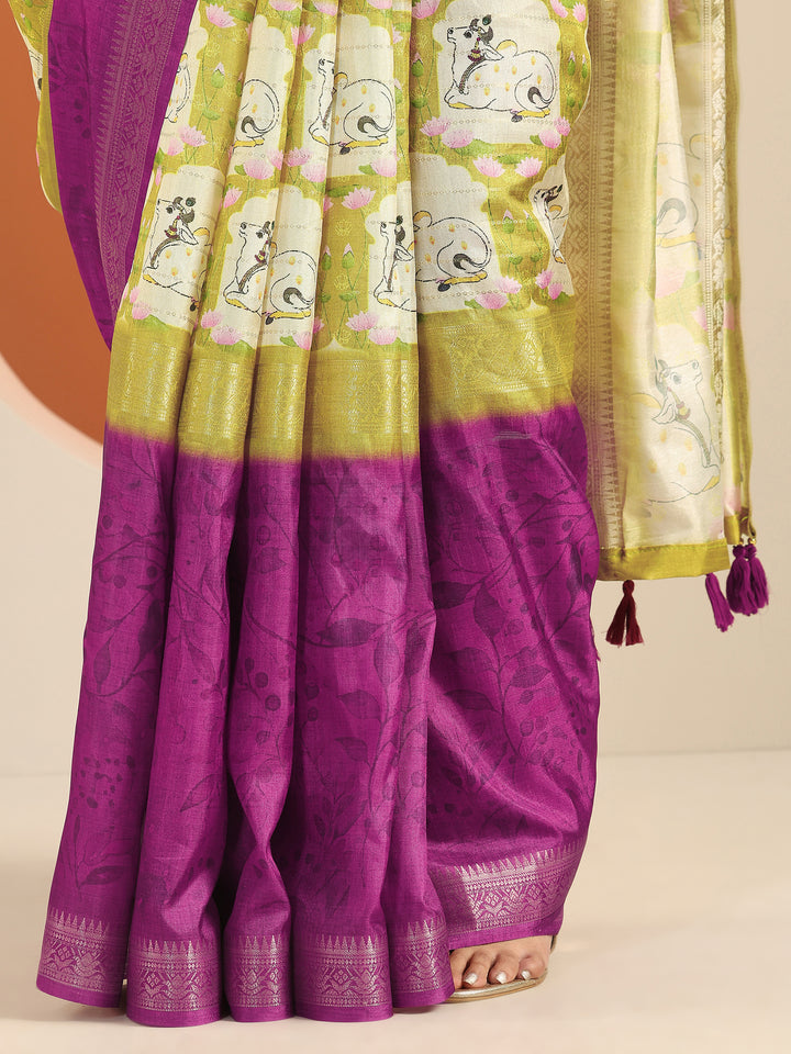 Purple Kalamkari Printed Georgette Saree With Unstitched Blouse Piece