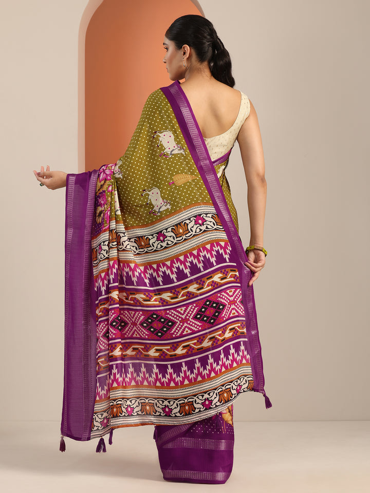 Green Printed Georgette Saree With Unstitched Blouse Piece