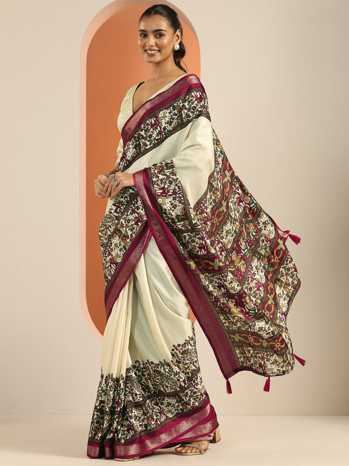 Beige Solid Georgette Saree With Unstitched Blouse Piece