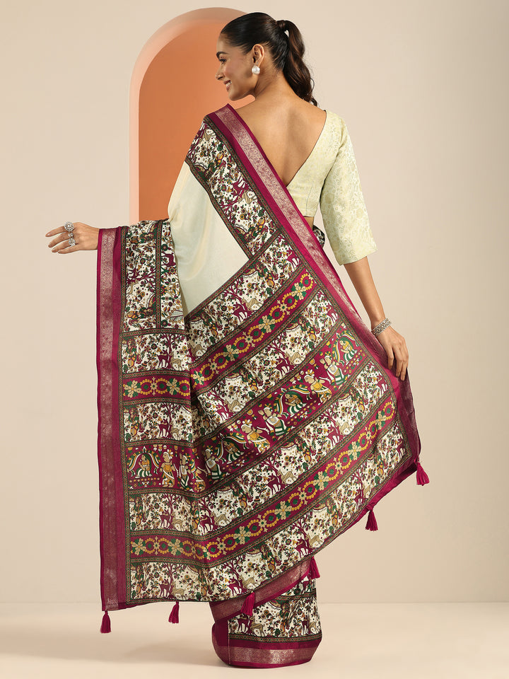 Beige Solid Georgette Saree With Unstitched Blouse Piece