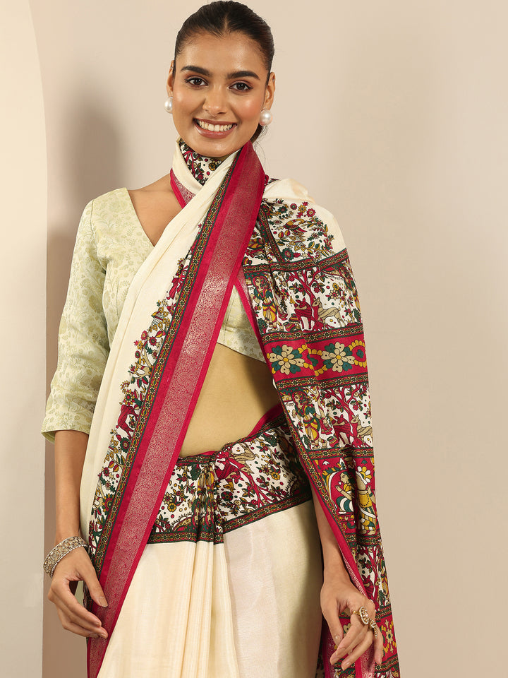Beige Solid Georgette Saree With Unstitched Blouse Piece