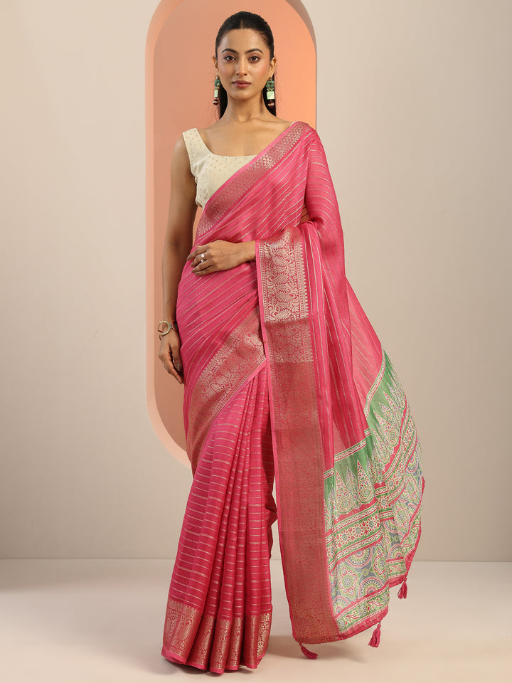 Pink Woven Design Georgette Saree With Unstitched Blouse Piece