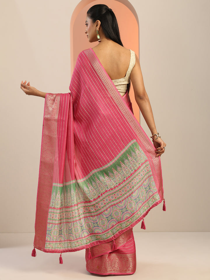 Pink Woven Design Georgette Saree With Unstitched Blouse Piece