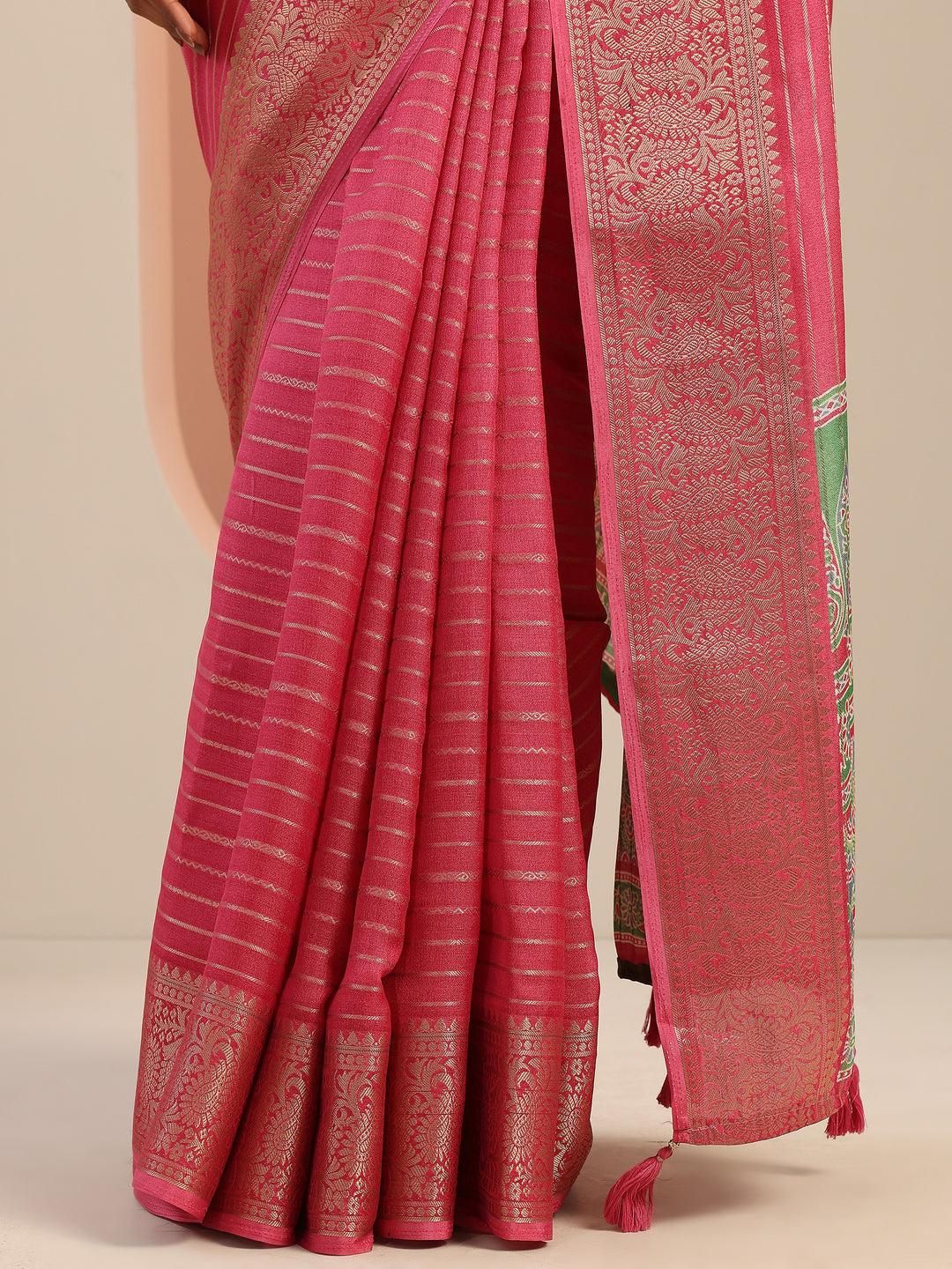 Pink Woven Design Georgette Saree With Unstitched Blouse Piece
