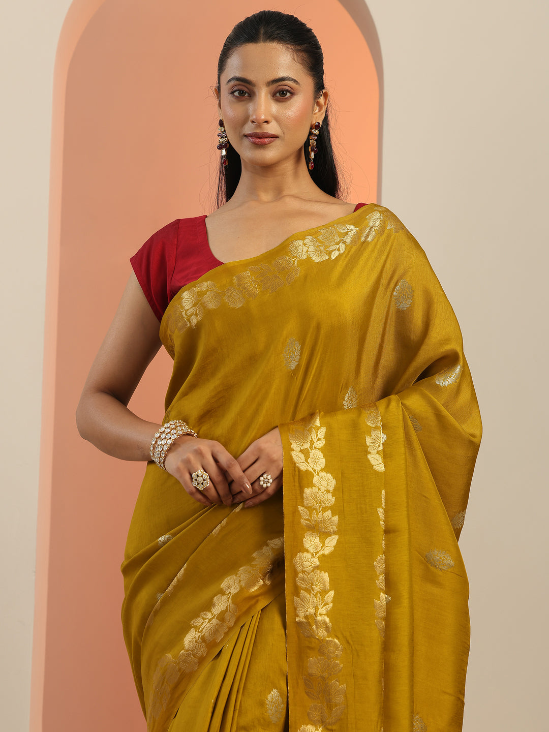 Mustard Woven Design Silk Blend Saree With Unstitched Blouse Piece