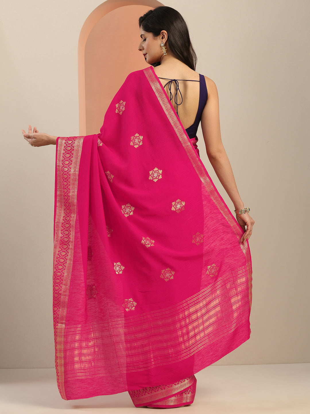 Pink Woven Design Silk Blend Saree With Unstitched Blouse Piece