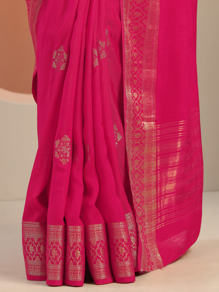 Pink Woven Design Silk Blend Saree With Unstitched Blouse Piece
