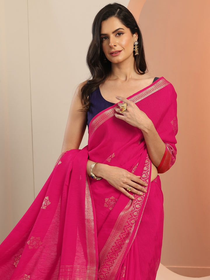 Pink Woven Design Silk Blend Saree With Unstitched Blouse Piece