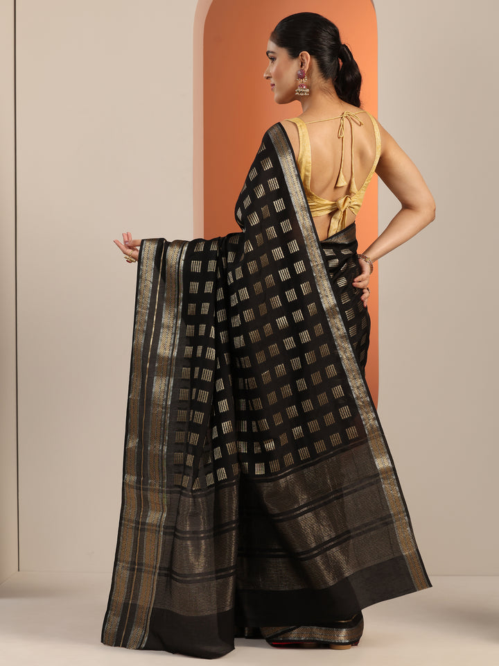 Black Woven Design Silk Blend Saree With Unstitched Blouse Piece